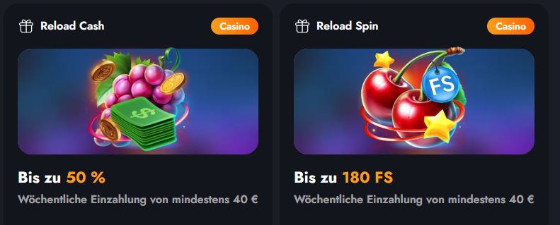 Nutzen Sie wöchentliche Reload Boni mit Cash oder Spins